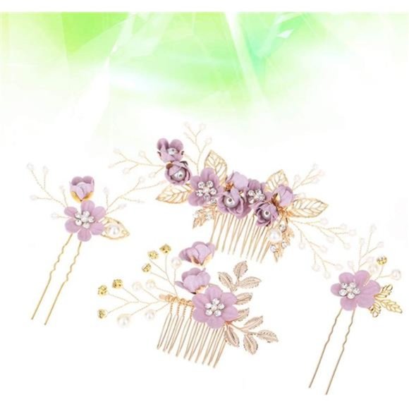 NUOBESTY 4Pcs Wedding Hair Clip Comb Handmade Bridal Hair Clip Pearl Floral main image 6